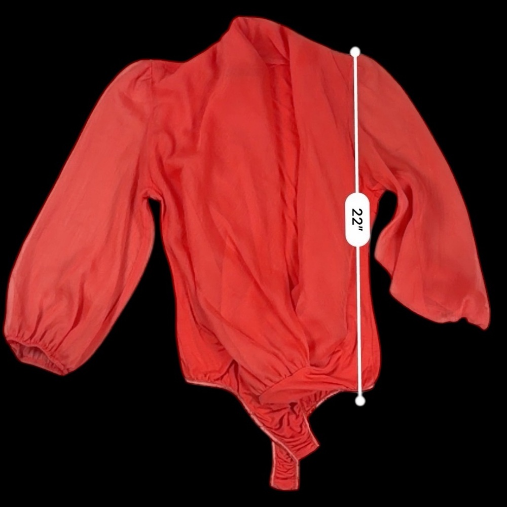 Valiant Paris Red Wrap-Style Bodysuit Blouse – Size M - Picture 14 of 17